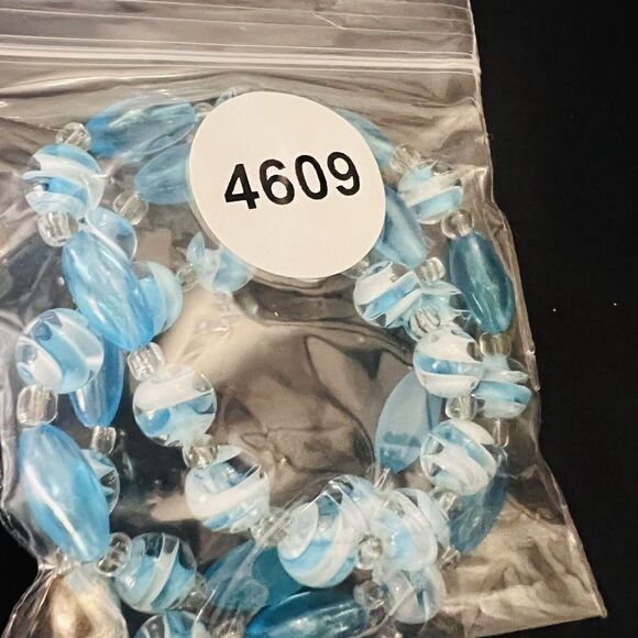 Vintage Art Glass Necklace Crystal White Swirl Aqua Blue AB Sterling Silver 4609 - Picture 10 of 10